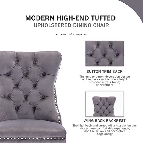 Kiztir Velvet Dining Chairs Set of 4, Upholstered Dining Chairs with Ring Pull Trim and Button Back