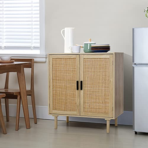 Finnhomy Sideboard Buffet Kitchen Storage Cabinet with Rattan Decorated Doors, Dining Room