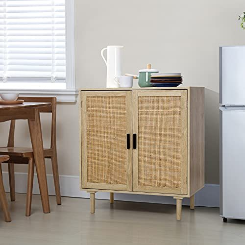 Finnhomy Sideboard Buffet Kitchen Storage Cabinet with Rattan Decorated Doors, Dining Room