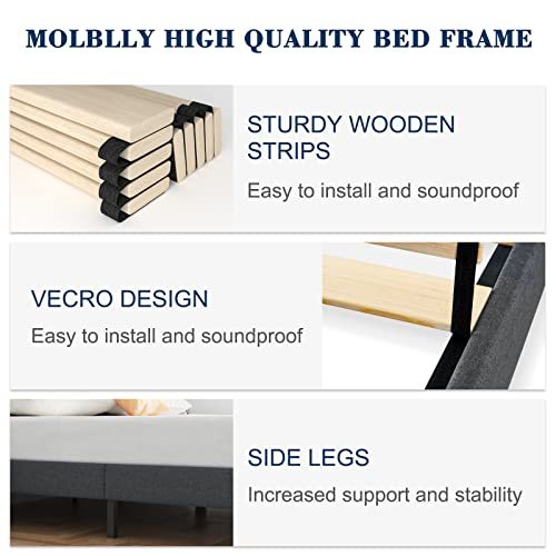 Molblly Queen Bed Frame Upholstered Platform with Headboard and Strong Wooden Slats
