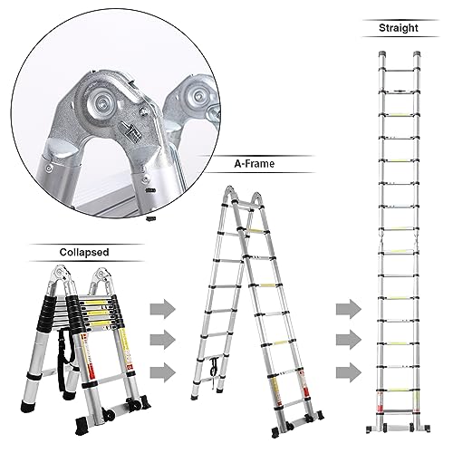 BOWEITI Telescoping Extension Ladder, 16.5FT Telescoping A Frame Ladder with Balance Bar
