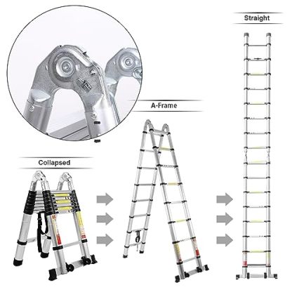 BOWEITI Telescoping Extension Ladder, 16.5FT Telescoping A Frame Ladder with Balance Bar