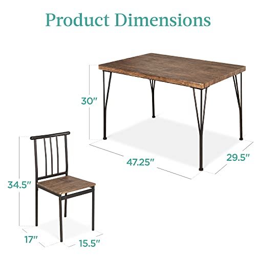 5-Piece Metal and Wood Indoor Modern Rectangular Dining Table Furniture Set for Kitchen, Dining Room