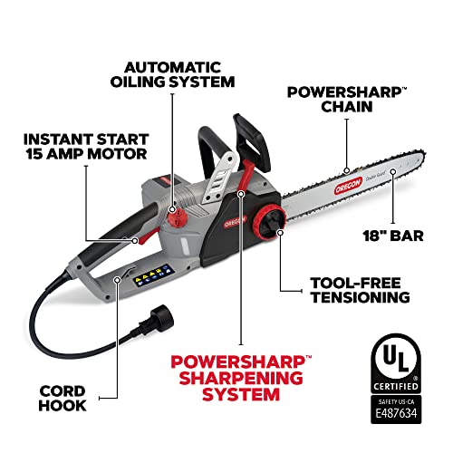 Oregon CS1500 18-inch 15 Amp Self-Sharpening Corded Electric Chainsaw