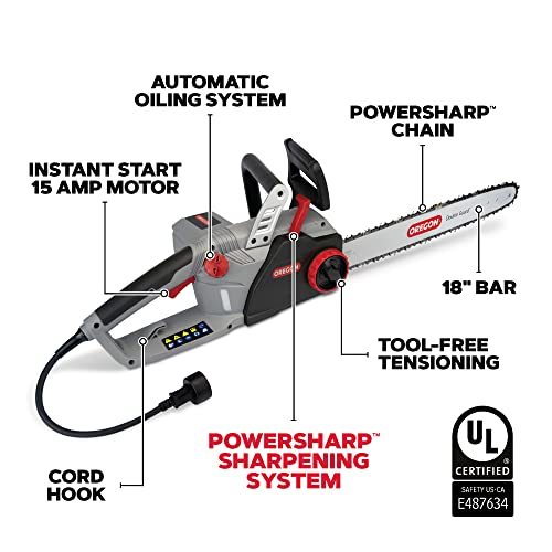 Oregon CS1500 18-inch 15 Amp Self-Sharpening Corded Electric Chainsaw