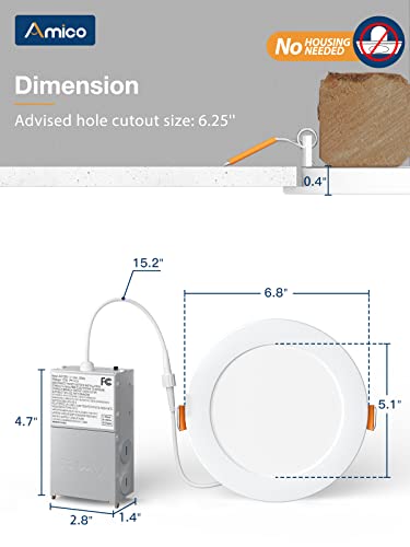 Amico 12 Pack 6 Inch 5CCT Ultra-Thin LED Recessed Ceiling Light with Junction Box