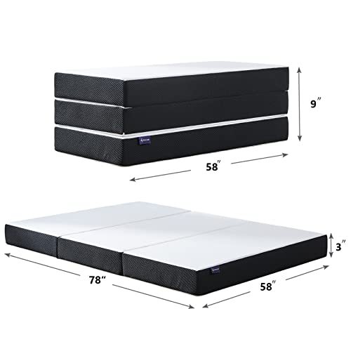 S SECRETLAND Folding Mattress, 3 inch Tri-fold Memory Foam Mattress Topper with Washable Cover