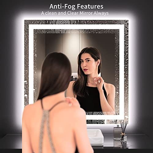 LOAAO 36X36 LED Bathroom Mirror with Lights, Anti-Fog, Dimmable, Backlit + Front Lit