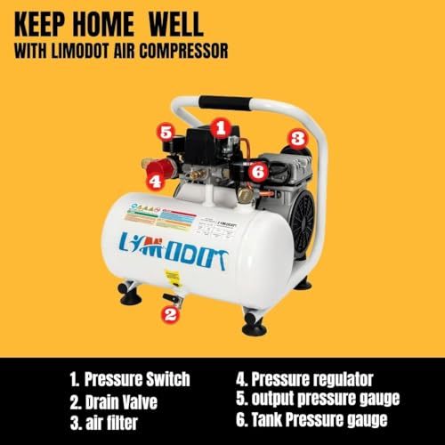 Limodot Ultra Quiet Air Compressor Portable, 60 dB, Silent and Electric for Car and Bike Tires