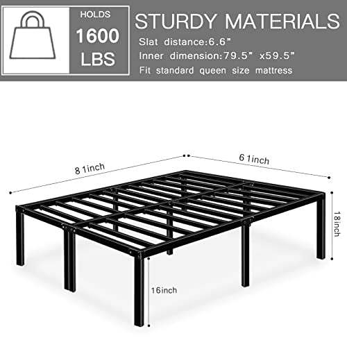 HAAGEEP 18 Inch Queen Bed Frame No Box Spring Needed High Platform Bedframes