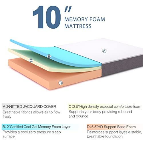 Molblly Queen Mattress 10 Inch Memory Foam Mattress in a Box, Fiberglass Free, Breathable Mattress
