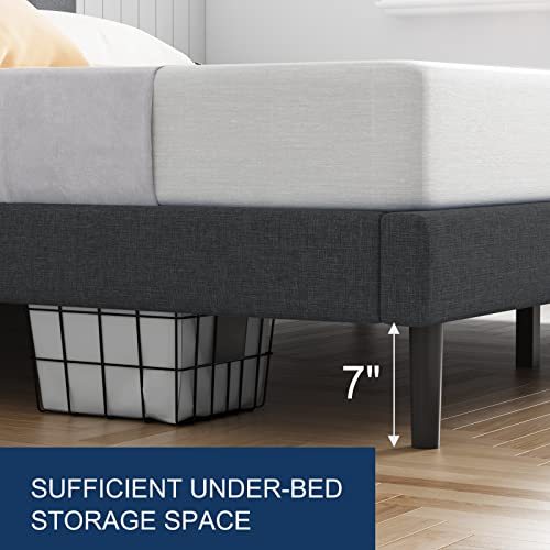 Molblly Queen Bed Frame Upholstered Platform with Headboard and Strong Wooden Slats