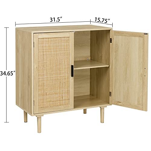 Finnhomy Sideboard Buffet Kitchen Storage Cabinet with Rattan Decorated Doors, Dining Room