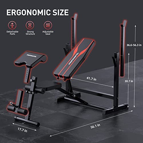 Adjustable Weight Bench, Olympic Workout Bench, Bench Press Set with Squat Rack