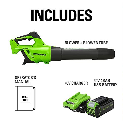 Greenworks 40V (130 MPH / 550 CFM / 75+ Compatible Tools) Cordless Brushless Axial Leaf Blower