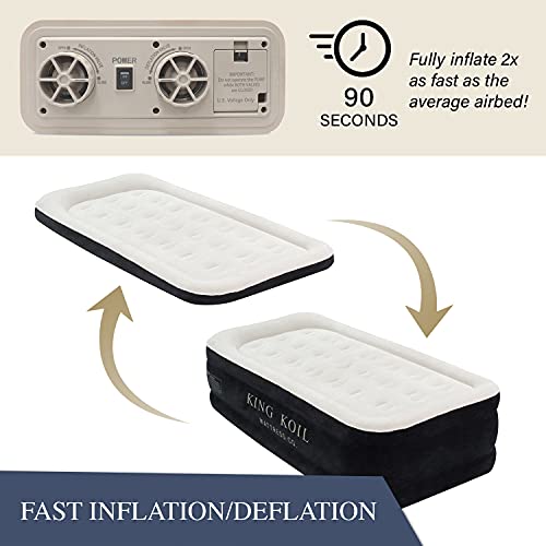 King Koil Luxury Twin Air Mattress with Built-in High Speed Pump for Camping, Home