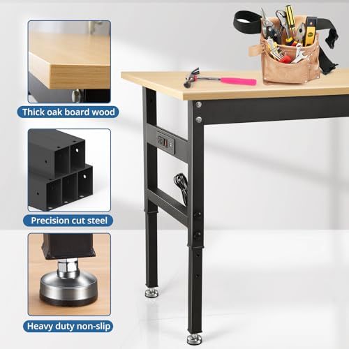 AHGOKL Work Bench, 48" Workbench, Adjustable Work Table,2000LBS Load Capacity