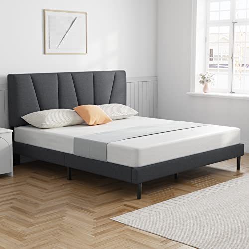 Molblly Queen Bed Frame Upholstered Platform with Headboard and Strong Wooden Slats