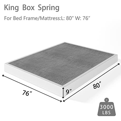 Aardhen 9 Inch High Profile King Box Spring Strong Metal Frame Mattress Foundation