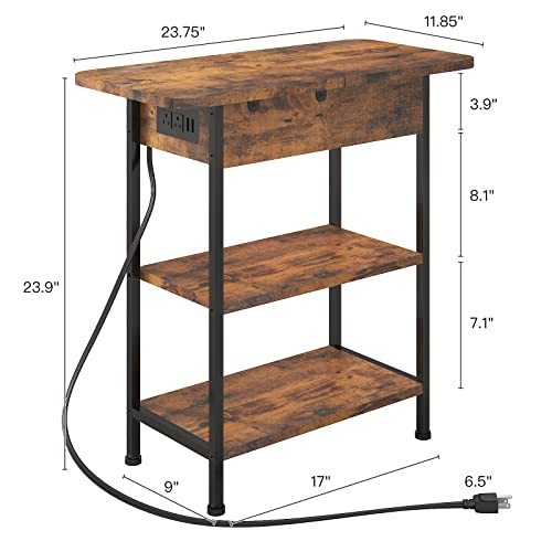 LIDYUK End Table with Charging Station, Flip Top Side Table with USB Ports and Outlets