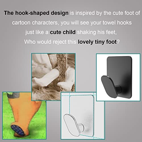 DELITON Adhesive Hooks - 4 Pack Towel/Coat Hooks Wall Hooks Stick on Bathroom