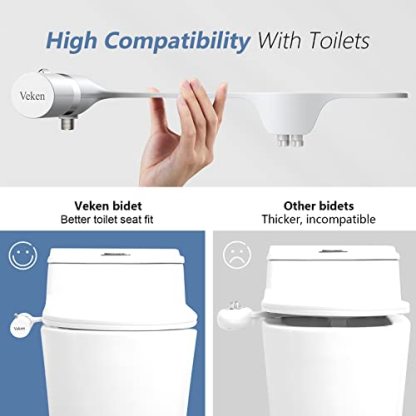 Veken Ultra-Slim Bidet, Non-Electric Dual Nozzle Fresh Water Sprayer Bidet for Toilet
