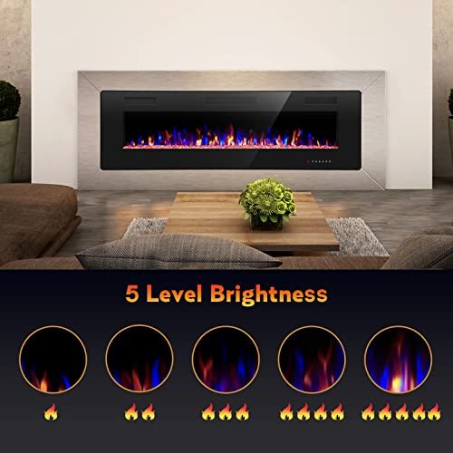 R.W.FLAME 60" Recessed and Wall Mounted Electric Fireplace, Remote Control with Timer