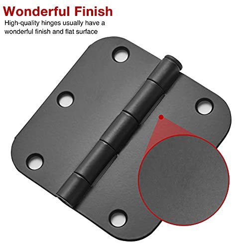 30 Pack Rounded Matte Black Door Hinges 3.5 Inch 5/8" Radius Interior