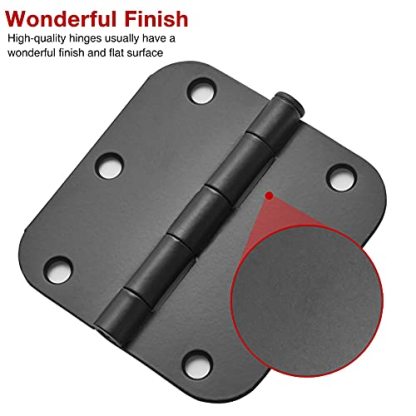 30 Pack Rounded Matte Black Door Hinges 3.5 Inch 5/8" Radius Interior