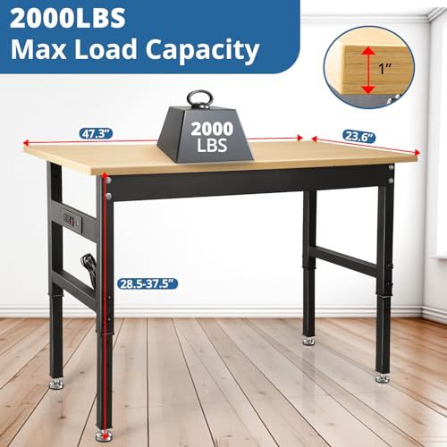 AHGOKL Work Bench, 48" Workbench, Adjustable Work Table,2000LBS Load Capacity