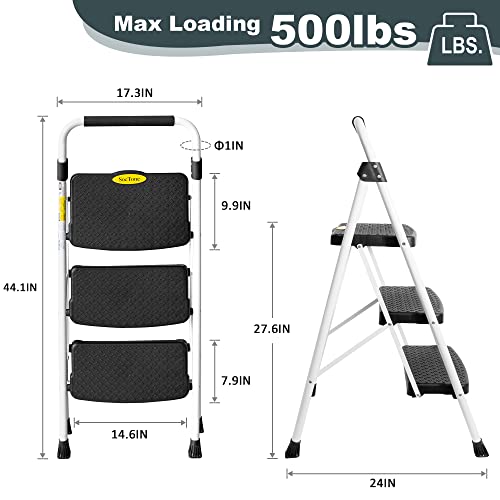 SocTone 3 Step Ladder, Folding Step Stool for Adults with Handle, Lightweight