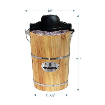 Elite Gourmet 6 Quart Vintage Wood Bucket Electric Ice Cream Maker Machine
