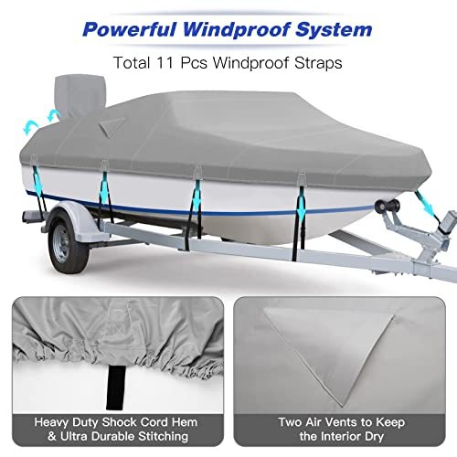 Fuprosico 600D Waterproof Winter Boat Cover with Motor Cover 17-19 ft Fits Bass Boat