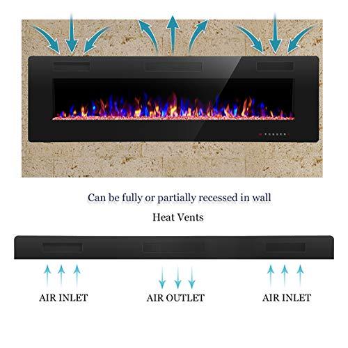 R.W.FLAME 60" Recessed and Wall Mounted Electric Fireplace, Remote Control with Timer