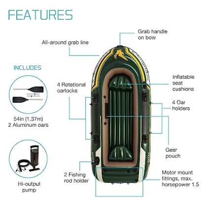 INTEX Seahawk 3 Inflatable Boat Set – 790lb Weight Capacity