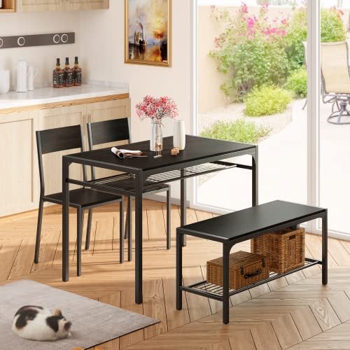 Gizoon Kitchen Table and 2 Chairs for 4 with Bench, 4 Piece Dining Table Set for Small Space