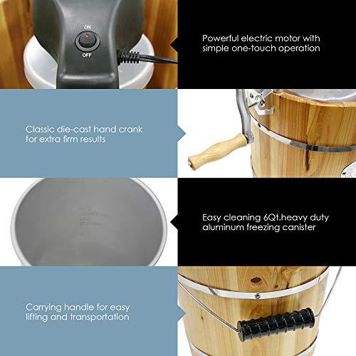 Elite Gourmet 6 Quart Vintage Wood Bucket Electric Ice Cream Maker Machine