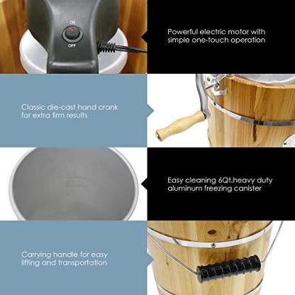 Elite Gourmet 6 Quart Vintage Wood Bucket Electric Ice Cream Maker Machine