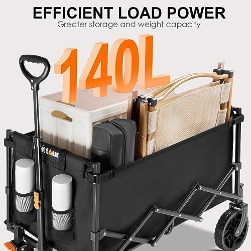 Uyittour Collapsible Wagon Cart Heavy Duty Foldable, Utility Grocery Wagon for Camping Sports Shopping