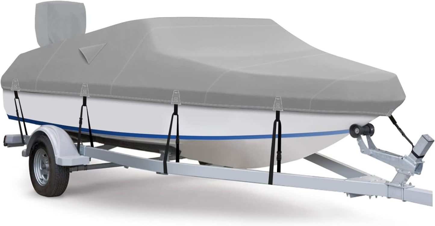 Fuprosico 600D Waterproof Winter Boat Cover with Motor Cover 17-19 ft Fits Bass Boat