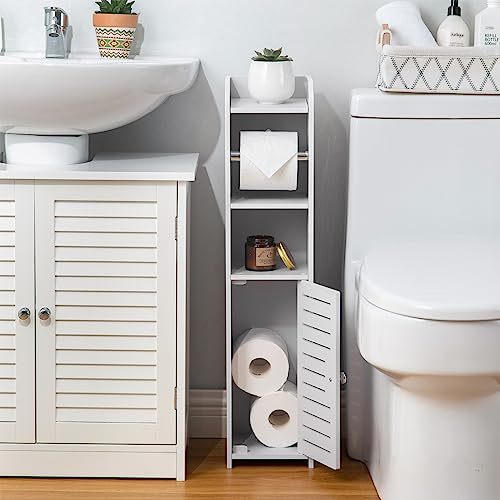 Toilet Paper Holder Stand, Storage Cabinet Beside Toilet for Small Space Bathroom