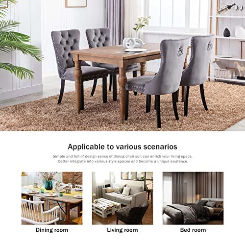 Kiztir Velvet Dining Chairs Set of 4, Upholstered Dining Chairs with Ring Pull Trim and Button Back