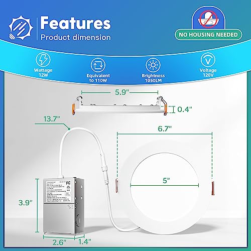 FREELICHT 24 Pack 6 Inch 5CCT Ultra-Thin LED Recessed Ceiling Light with Junction Box