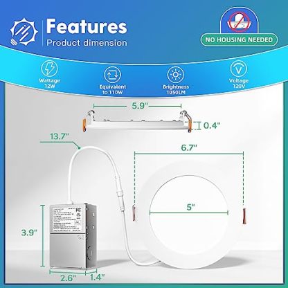 FREELICHT 24 Pack 6 Inch 5CCT Ultra-Thin LED Recessed Ceiling Light with Junction Box