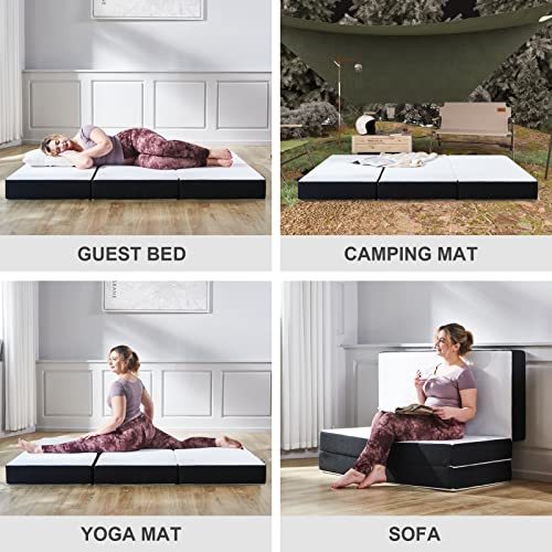 S SECRETLAND Folding Mattress, 3 inch Tri-fold Memory Foam Mattress Topper with Washable Cover