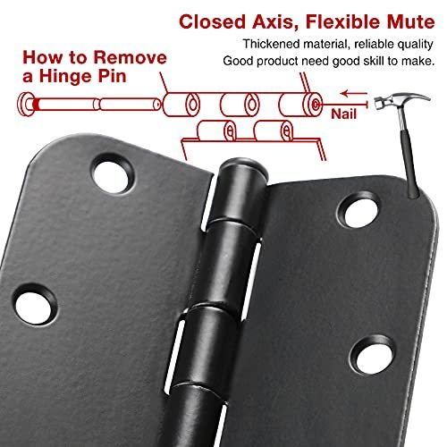 30 Pack Rounded Matte Black Door Hinges 3.5 Inch 5/8" Radius Interior