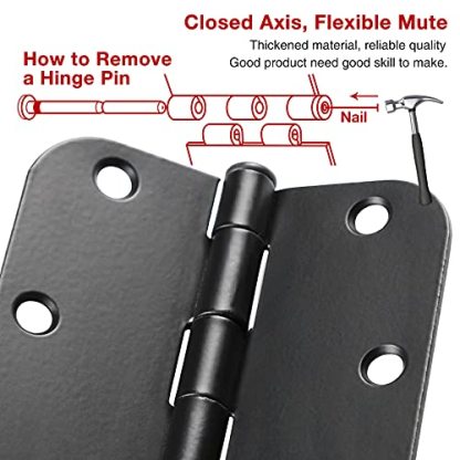 30 Pack Rounded Matte Black Door Hinges 3.5 Inch 5/8" Radius Interior