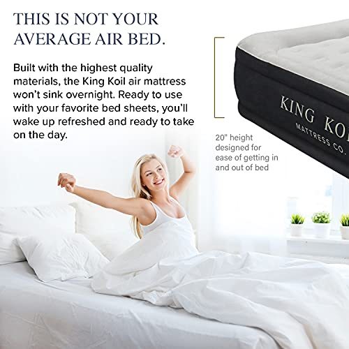 King Koil Luxury Twin Air Mattress with Built-in High Speed Pump for Camping, Home