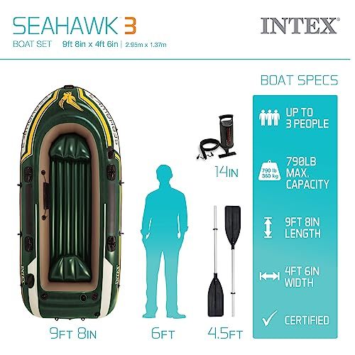 INTEX Seahawk 3 Inflatable Boat Set – 790lb Weight Capacity