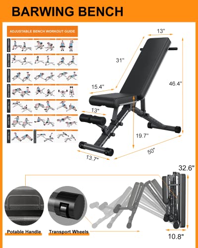 BARWING 90° Adjustable Weight Bench Workout Bench, 800 LB Heavy Duty Incline Decline Bench